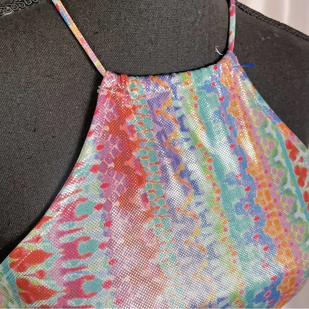 Windsor Iridescent Rainbow Halter Crop Top Festival Rave Y2K XS - Picture 5 of 6